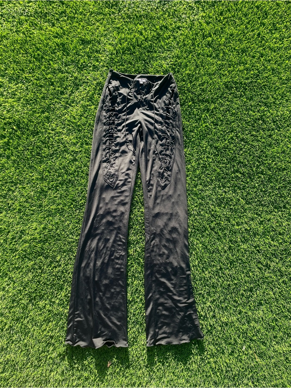 Black Lace-Up Flared Pants - Women's Jumpsuit Style